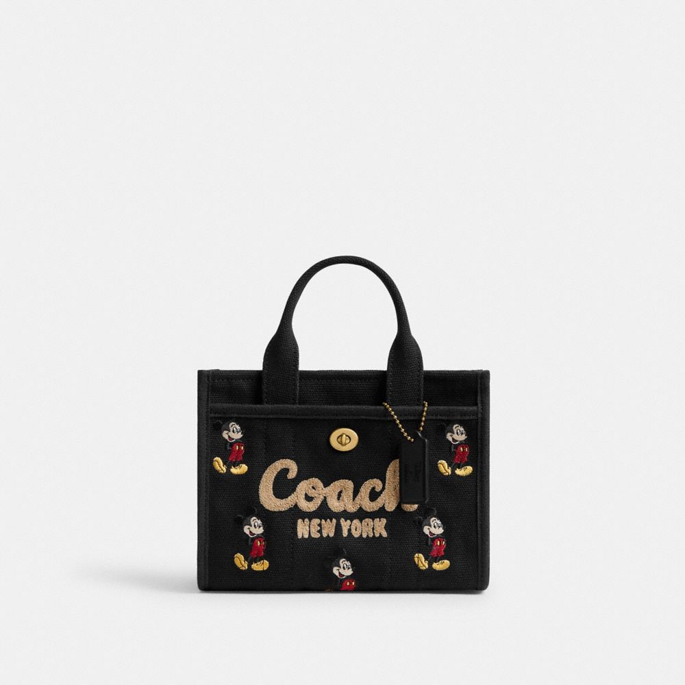 COACH®,Disney X Coach Cargo Tote Bag 20 With Mickey Mouse In Regenerative Cotton Canvas,Cotton,Crossbody,Embroidered,Susta...,Black,Front View