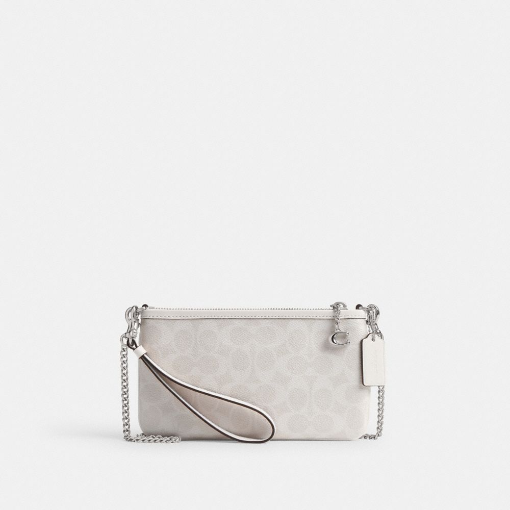 Coach Pouch Bag In Signature Canvas In Silver/white Chalk