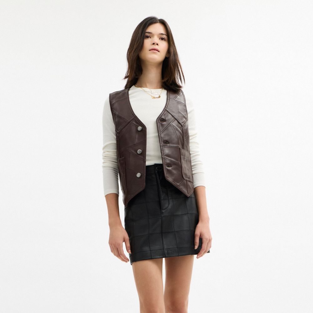 COACH®,レザー ベスト,ウェア,ﾒｰﾌﾟﾙ