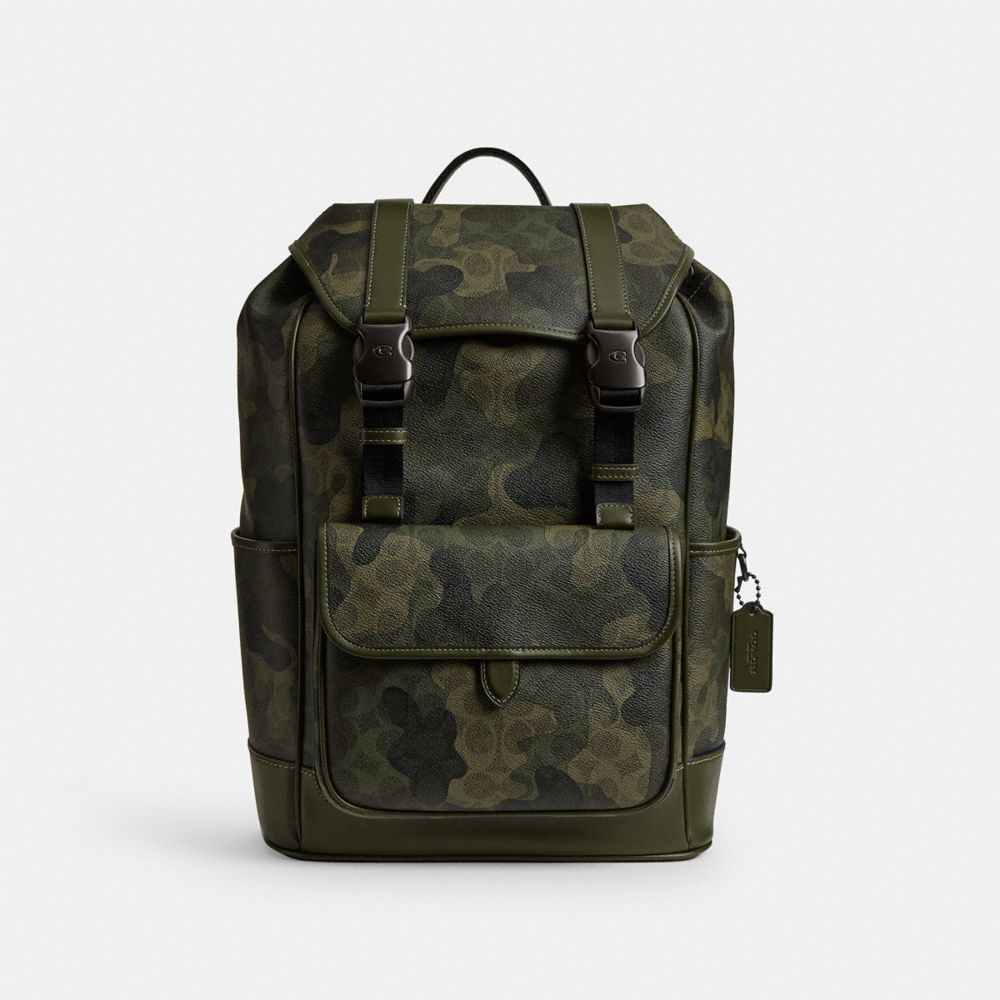 COACH®,League Flap Backpack In Signature Camo Print,,Front View