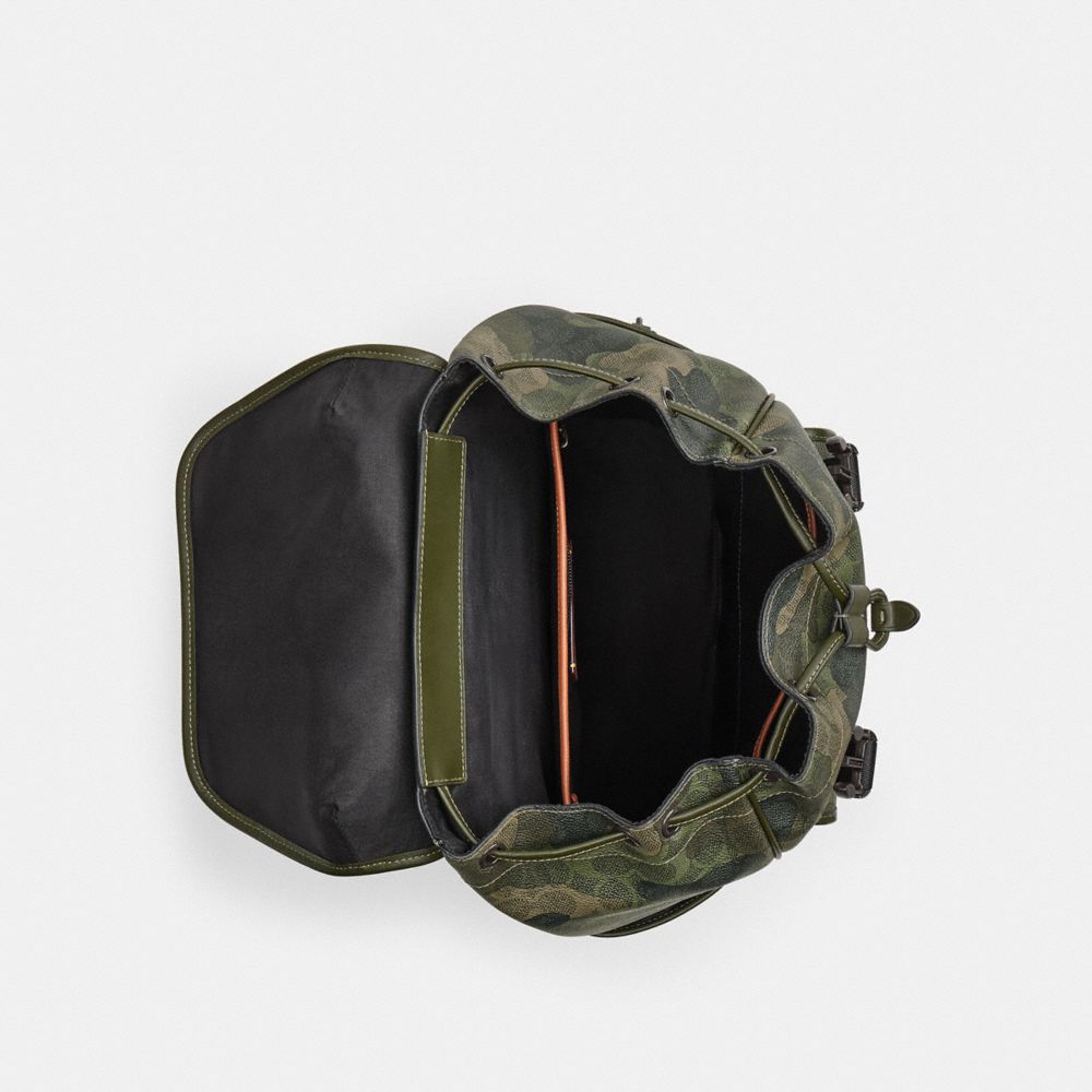 COACH®,League Flap Backpack In Signature Camo Print,,Inside View,Top View