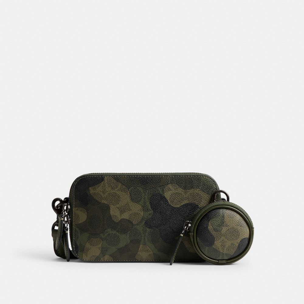 COACH®,Charter Slim Crossbody Bag In Signature Camo Print,Canvas,Calfskin Leather,Coin,Crossbody,Embossed,Logo,Compact,Con...,Multi Color,Front View