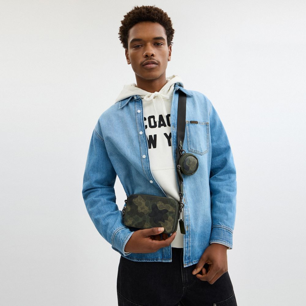 Coach Charter Slim Crossbody In Signature Camo Print In Green/black