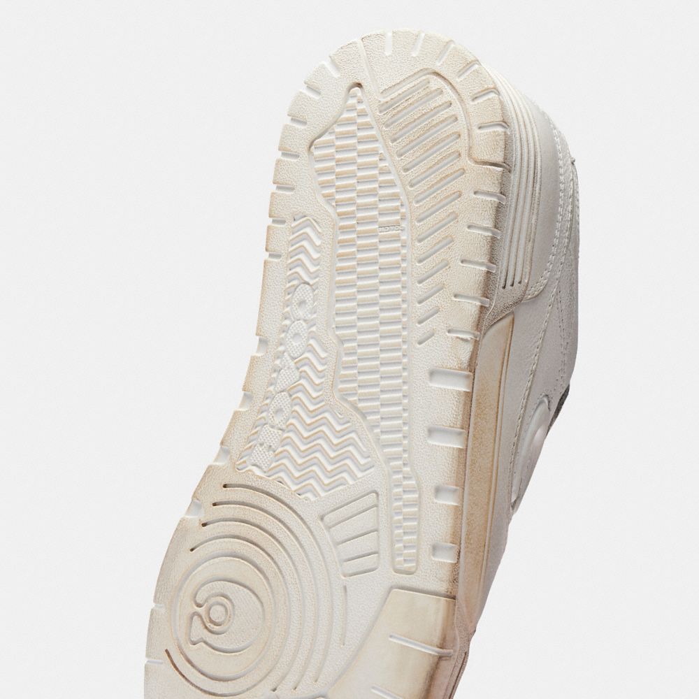COACH®,Soho Sneaker In Loved Leather,Rubber,Casual,Resin,Perforated,Logo,Sustainable,Casual,Gray,Outsole View
