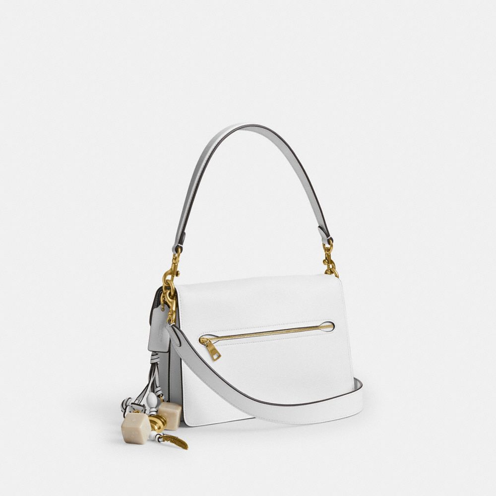 COACH®,Runway Chain Tabby Shoulder Bag,Leather,Shoulder Bag,Logo,Adjustable,Silver Metal,Day Party,White,Angle View