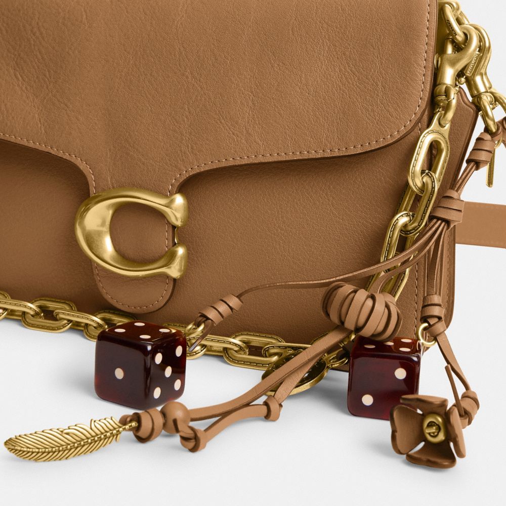 COACH®,Runway Chain Tabby Shoulder Bag,Leather,Shoulder Bag,Logo,Adjustable,Silver Metal,Day Party,Brown,Closer View