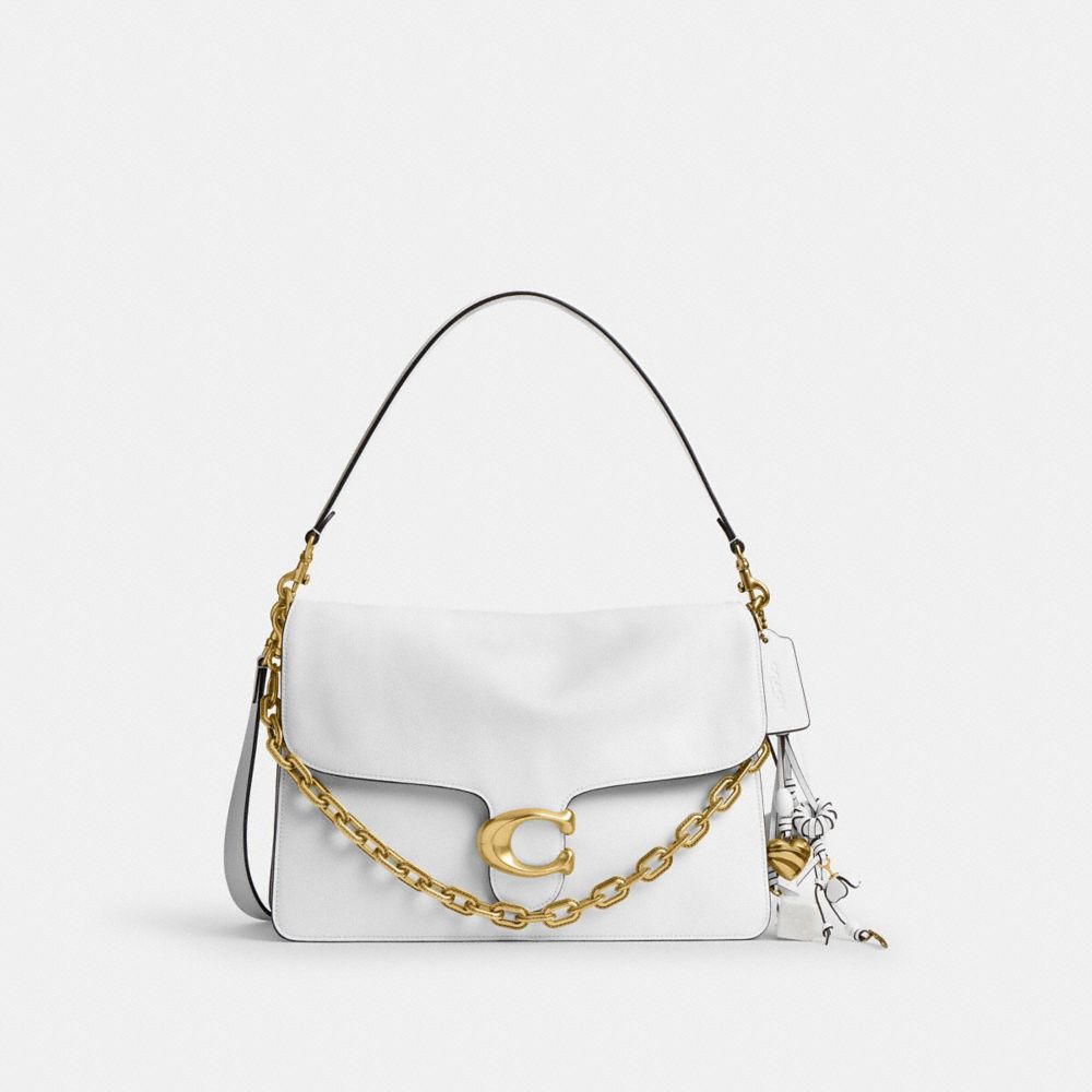 COACH®,Runway Chain Tabby Shoulder Bag 35,White,Front View