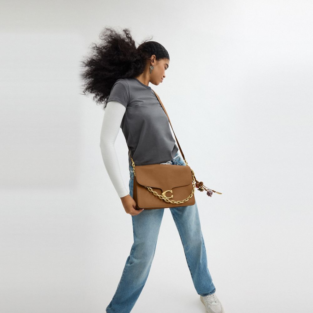 COACH®,Runway Chain Tabby Shoulder Bag 35,Leather,Shoulder Bag,Logo,Adjustable,Brass,Day Party,Brown,Detail View