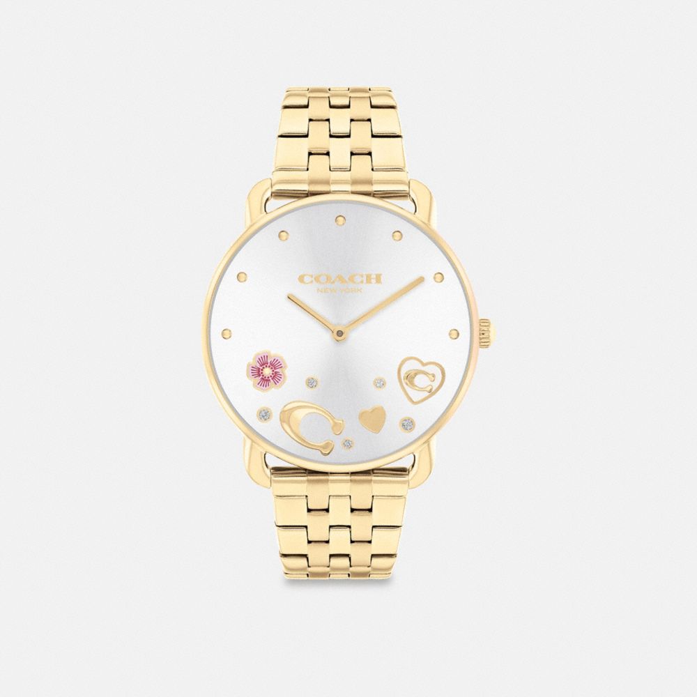 COACH®,Elliot Watch, 36 Mm,Analog,Mineral,Crystal,Floral Embellishment,Gem Embellishment,Logo,Word Embellishment,Water Res...,,Front View