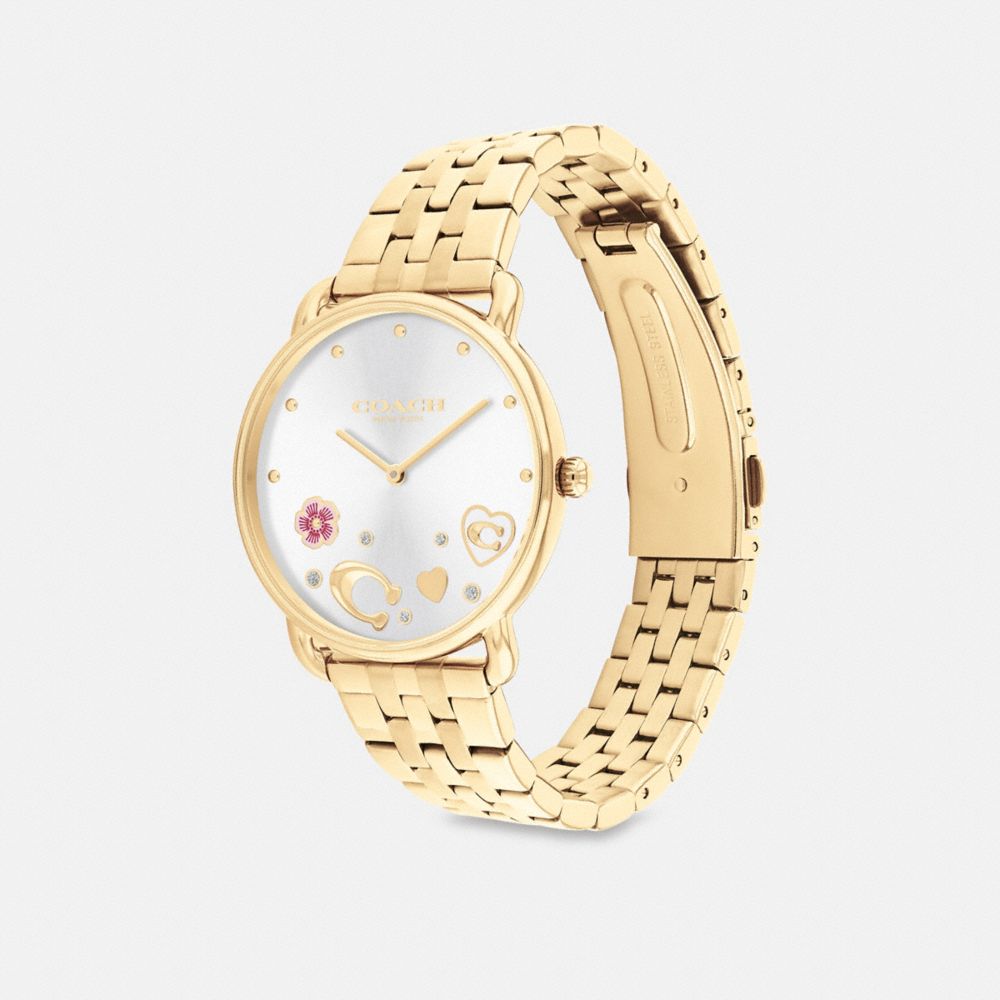 COACH®,Elliot Watch, 36 Mm,Analog,Mineral,Crystal,Floral Embellishment,Gem Embellishment,Logo,Word Embellishment,Water Res...,,Angle View