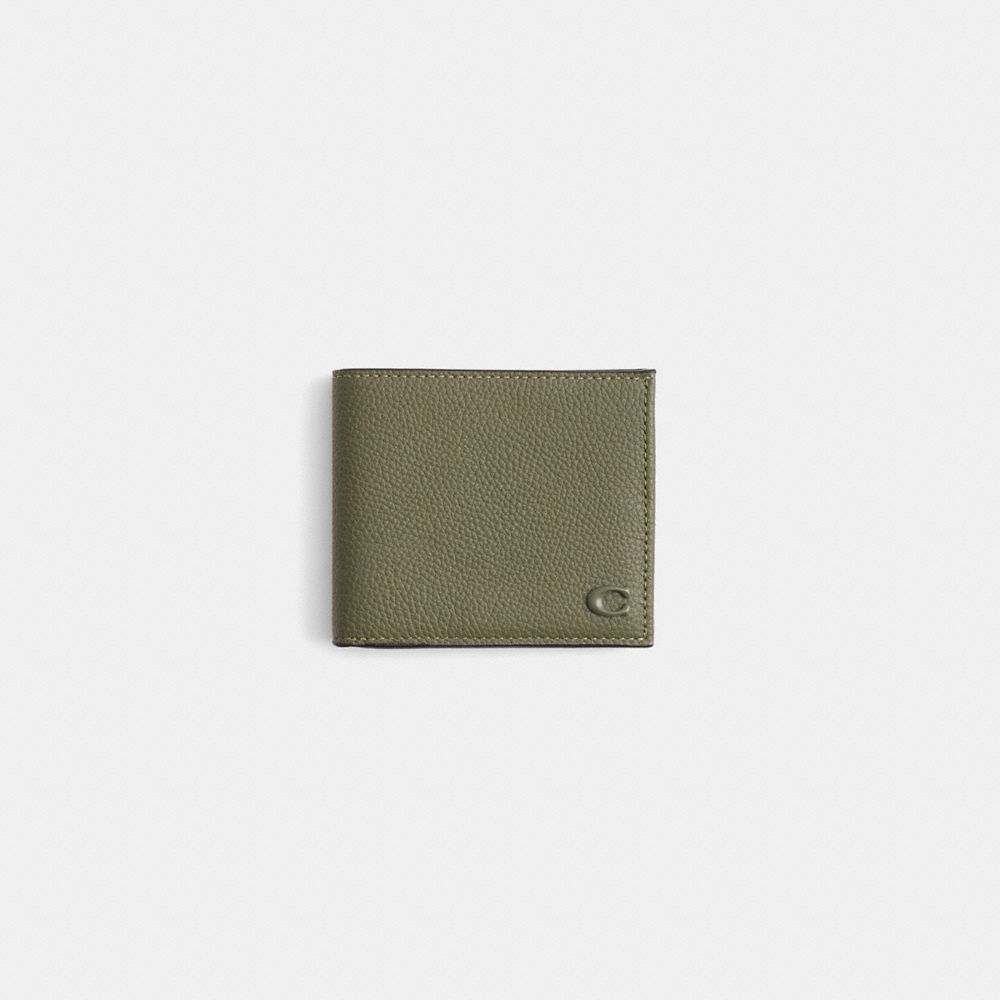 COACH®,Restored Double Billfold Wallet,Leather,Bi Fold,Logo,Metal,Casual,Olive,Front View