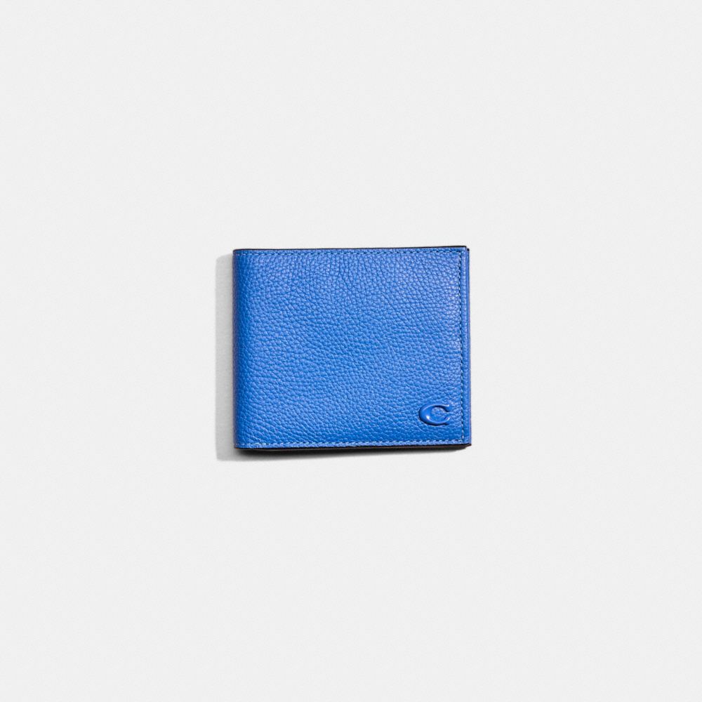 COACH®,Restored Double Billfold Wallet,Leather,Bi Fold,Metal,Logo,Casual,Blue,Front View