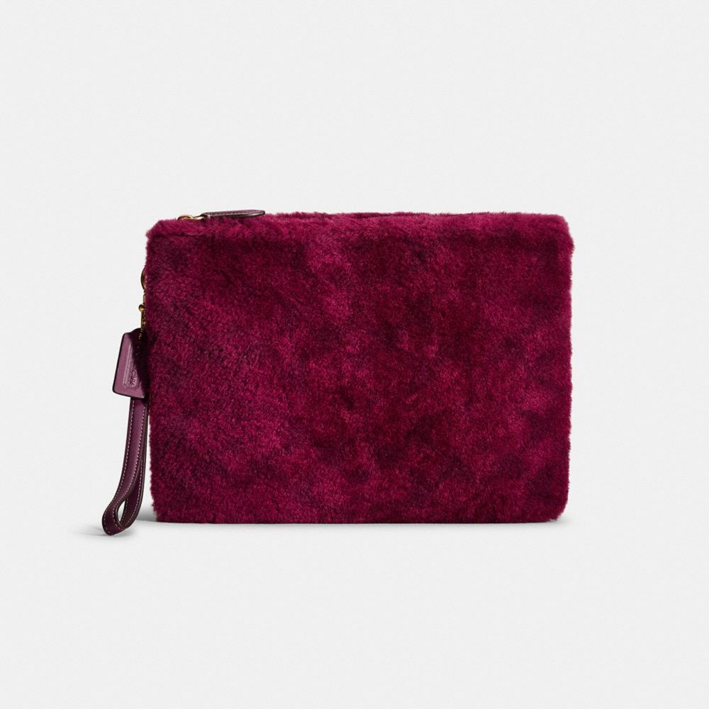 COACH®,Restored Charter Pouch In Signature Shearling,Pouch,Casual,Maroon,Front View