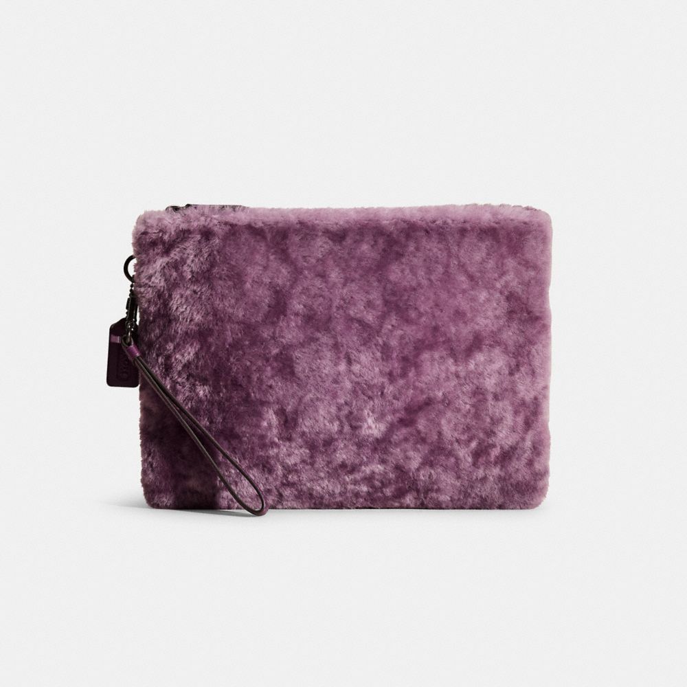 COACH®,Restored Charter Pouch In Signature Shearling,Pouch,Casual,Purple,Front View