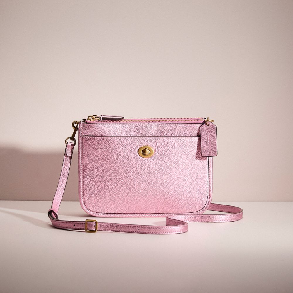 Brass Metallic Pink Restored Slim Turnlock Crossbody