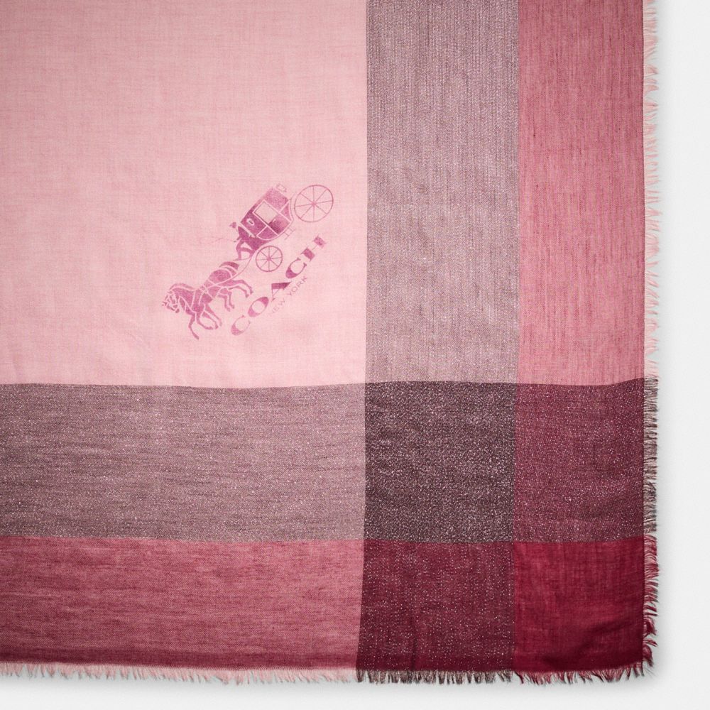 COACH®,Restored Metallic Windowpane Challis,Rectangle,Frayed,Casual,Multi Color,Closer View