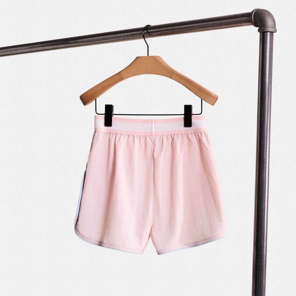 COACH®,Restored Nylon Shorts,Straight,Piping,Stripe,Logo,Applique,Breathable,Casual,Pink,Back View
