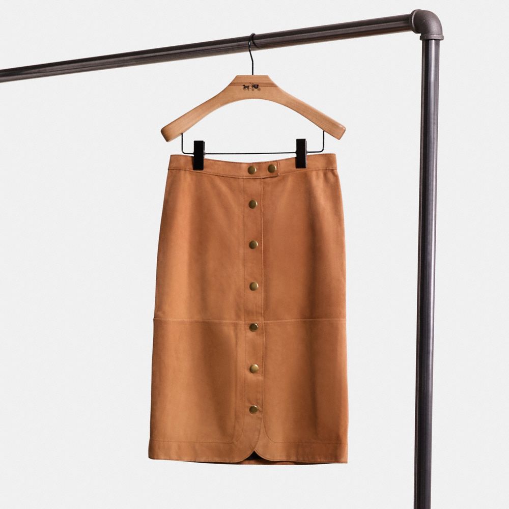 COACH®,Restored Suede Skirt,Brown,Front View