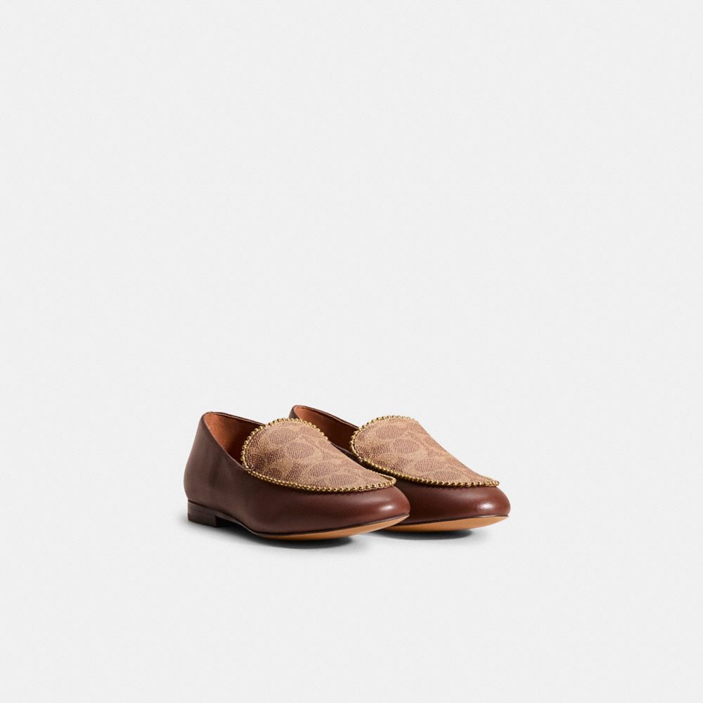 COACH®,Restored Harper Loafer,Rubber,Loafer,Bead Embellishment,Pattern,Work,Brown,Angle View