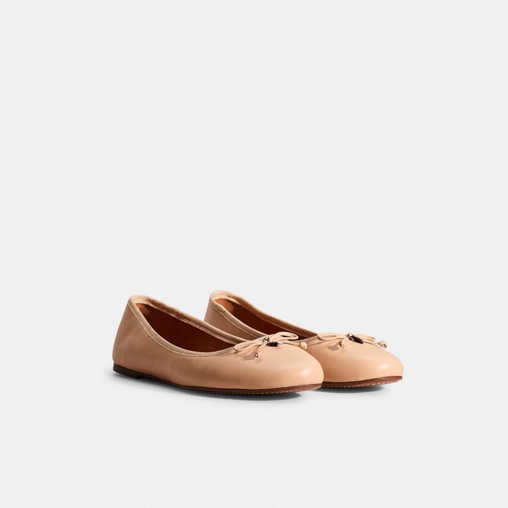 COACH®,Restored Lola Ballet,Ballet Flats,Fabric,Bow,Work,Beige,Angle View