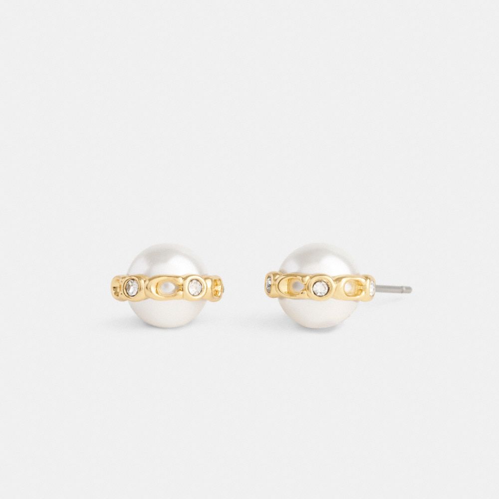 COACH®,Pearl Signature Stud Earrings,,Front View