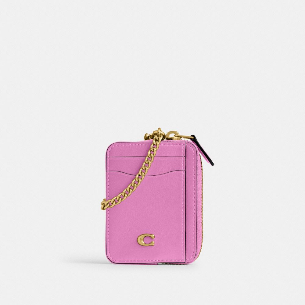 COACH®,Essential Chain Card Case,Calfskin Leather,Card Case,Metal,Logo,Key Ring,Casual,,Front View