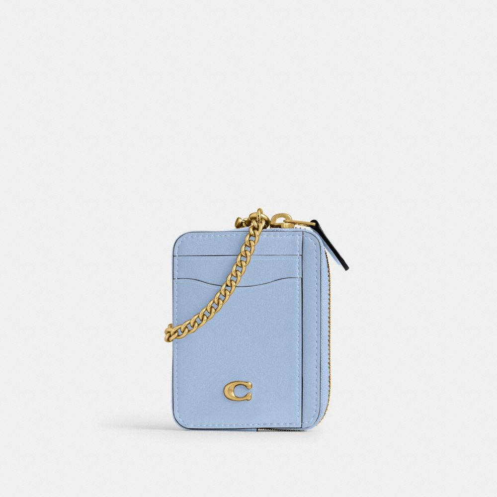 COACH®,Essential Chain Card Case,Calfskin Leather,Card Case,Metal,Logo,Key Ring,Casual,,Front View