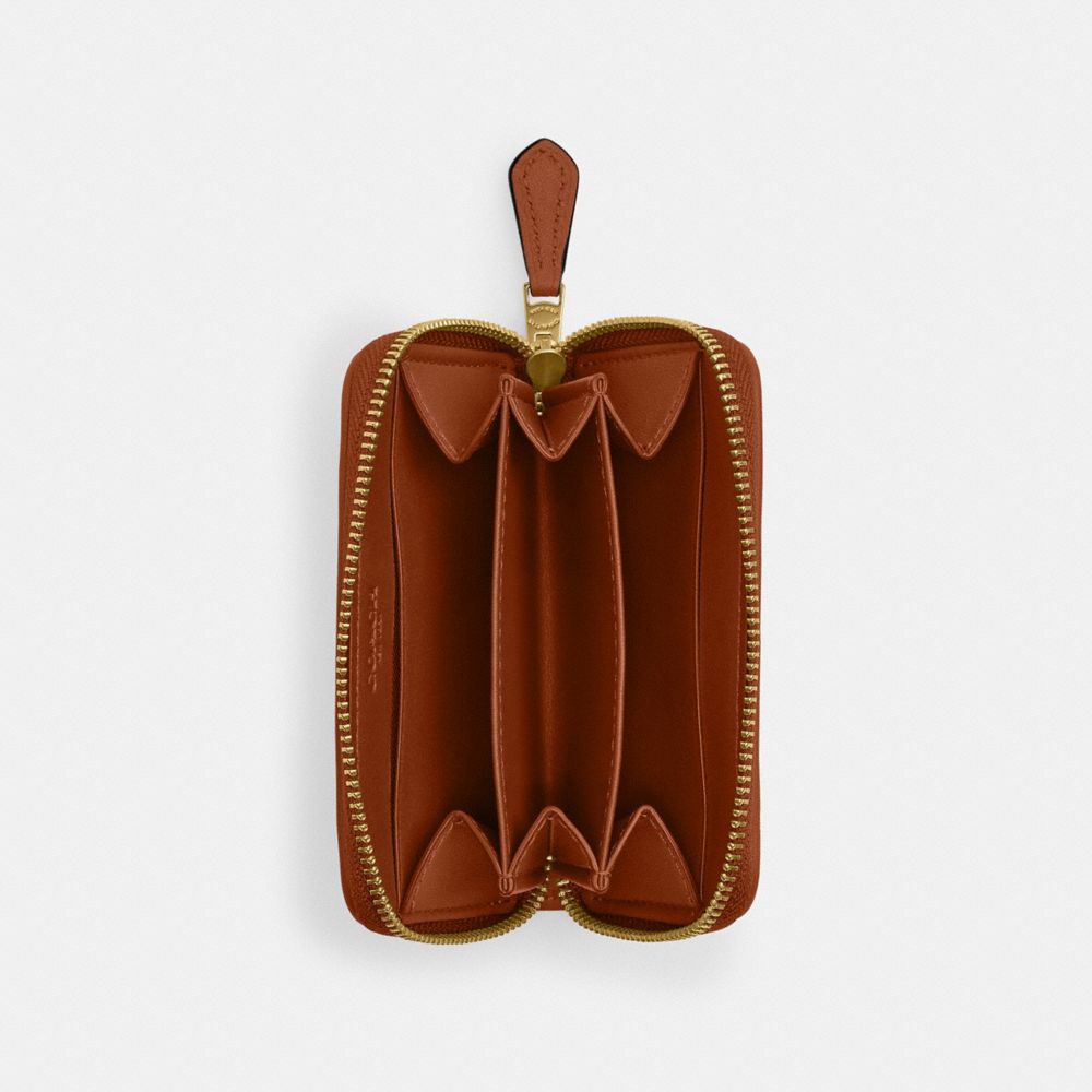Coach Essential Small Zip Around Card Case In Signature Jacquard In Brass/cocoa Burnished Amber