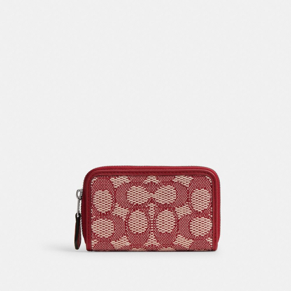 COACH®,Essential Small Zip Around Card Case In Signature Jacquard,Recycled Polyester,Card Case,Sustainable,Casual,Multi Color,Front View