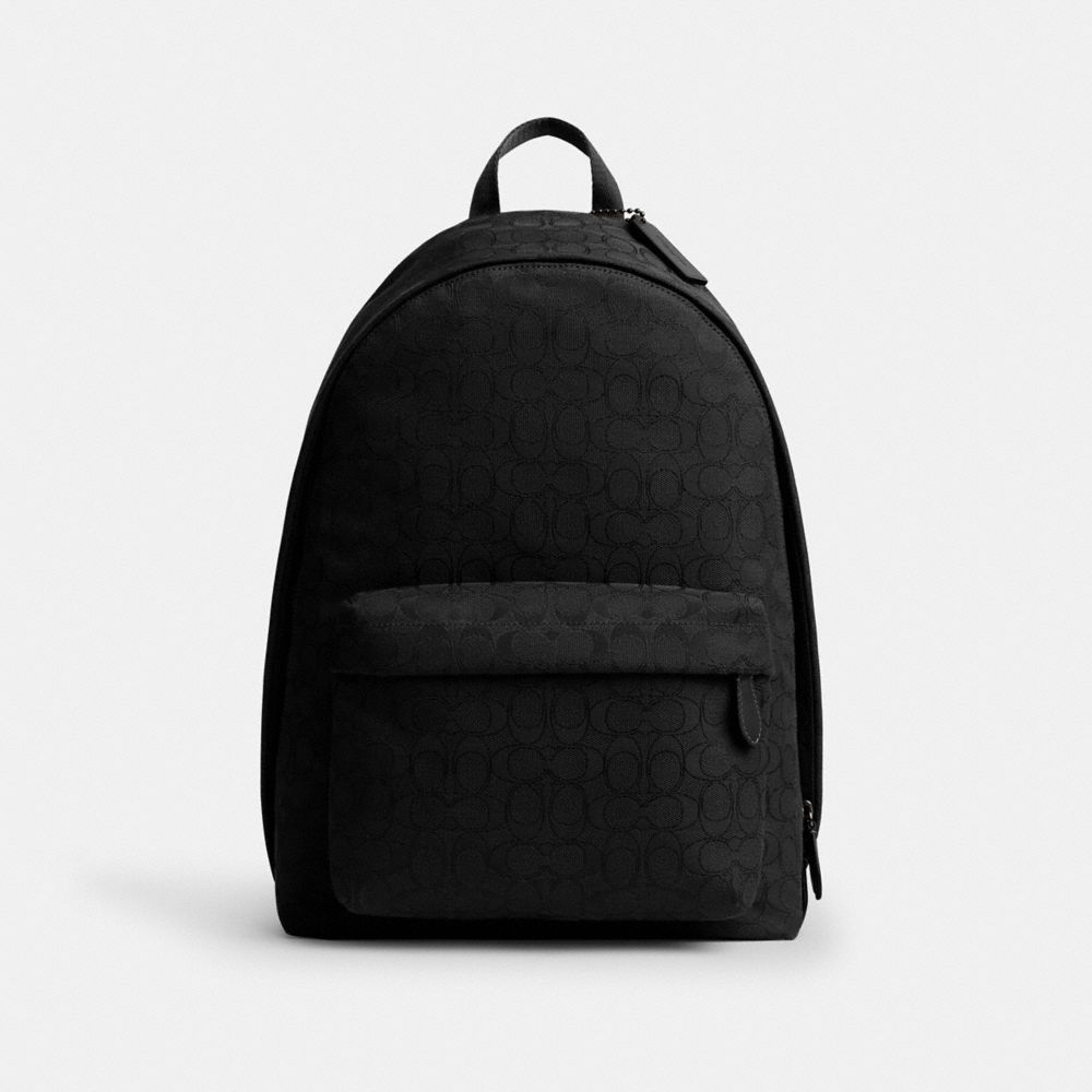 COACH®,Hall Backpack In Signature Jacquard,Cotton,Backpack,Adjustable,Casual,Black,Front View