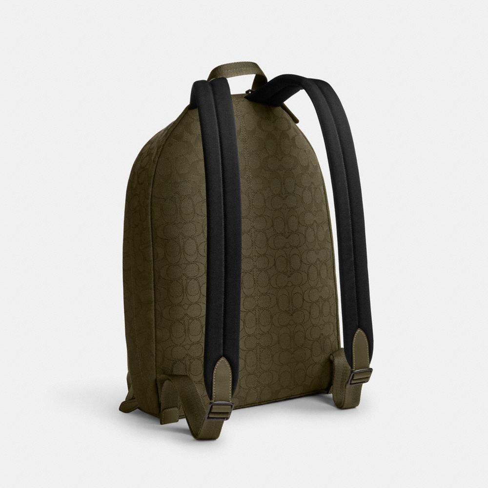 COACH®,Hall Backpack In Signature Jacquard,Cotton,Backpack,Adjustable,Casual,Olive,Angle View