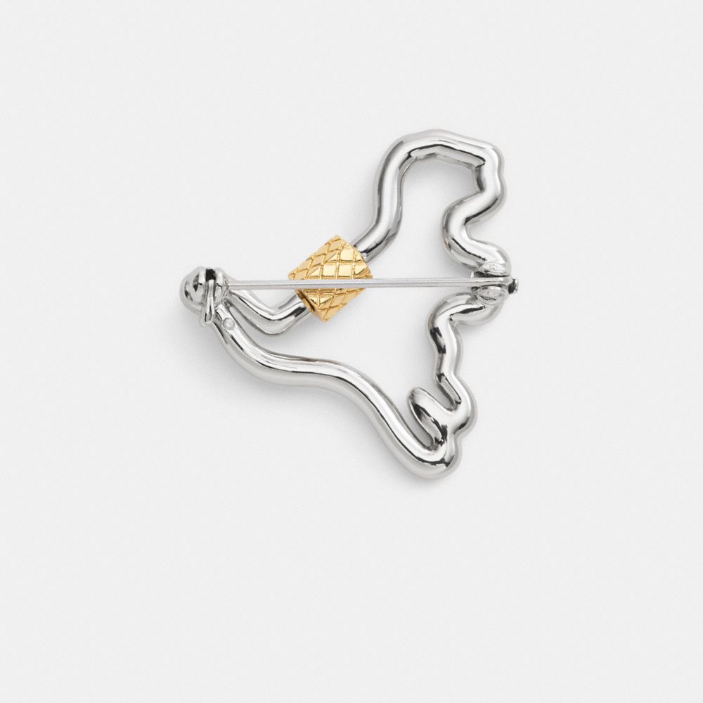 COACH®,Carabiner Rexy Brooch,Brooch,Cubic Zirconia,Logo,Casual,Black,Inside View,Top View