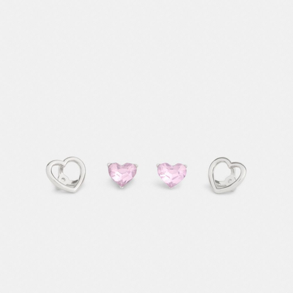 COACH®,Halo Heart Stud Earrings,Studs,Cubic Zirconia,Glass,Gem Embellishment,Casual,Pink,Alternate View