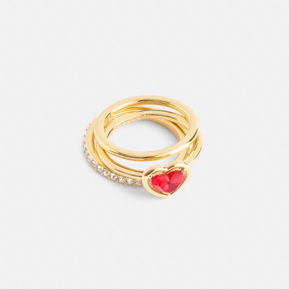 Shop Coach Halo Heart Ring Set In Gold/red