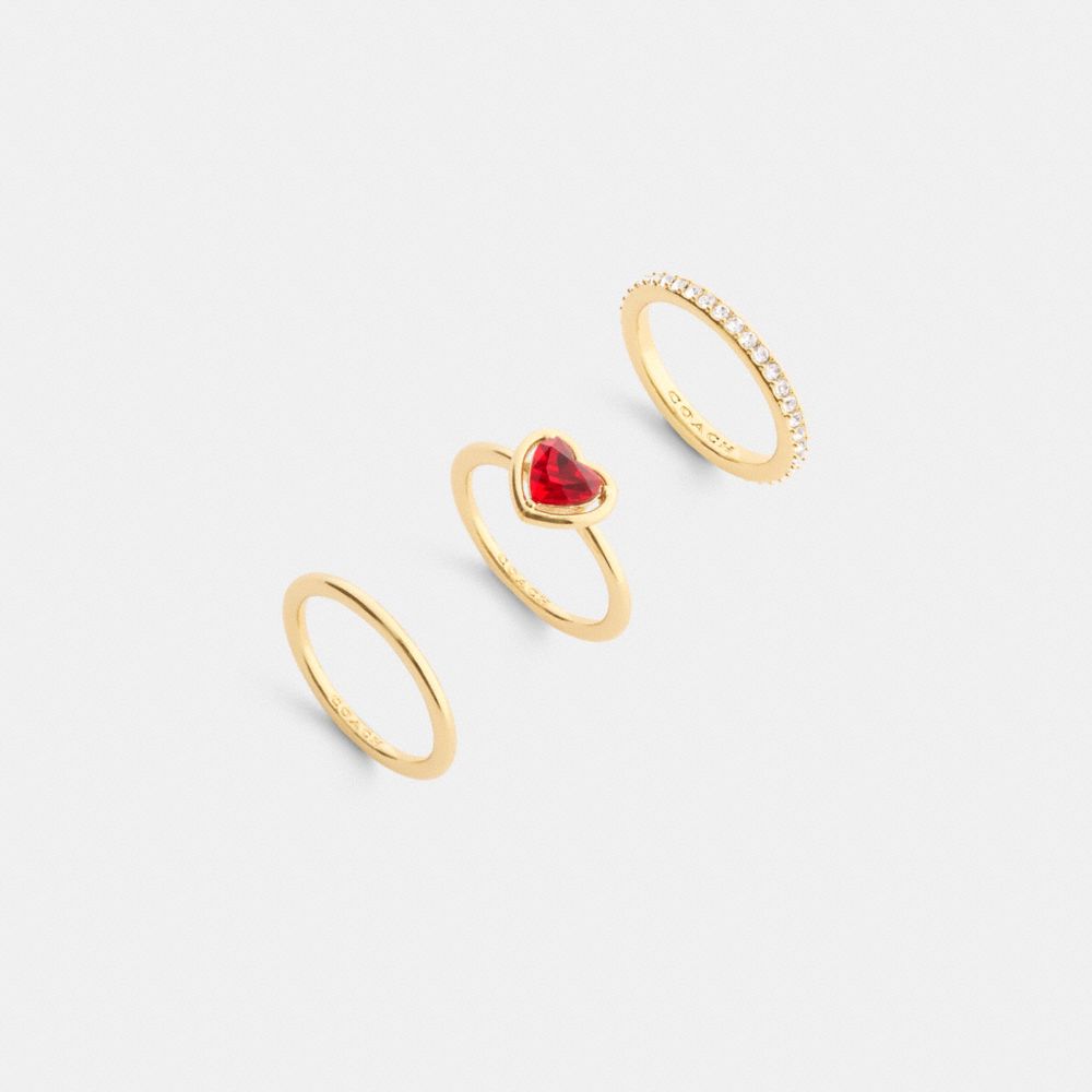 Shop Coach Halo Heart Ring Set In Gold/red
