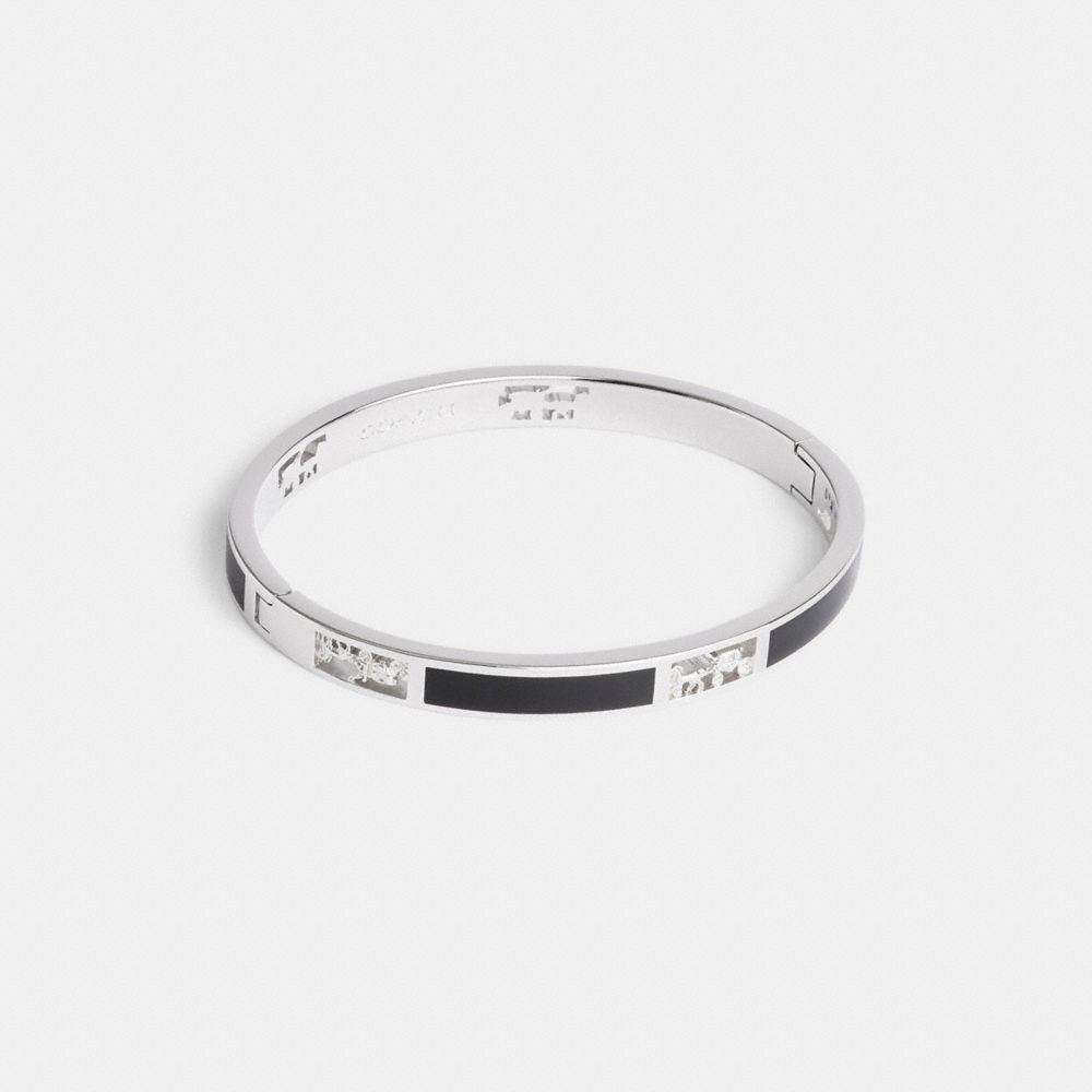 Shop Coach Horse And Carriage Cut Out Enamel Bangle In Silver & Black