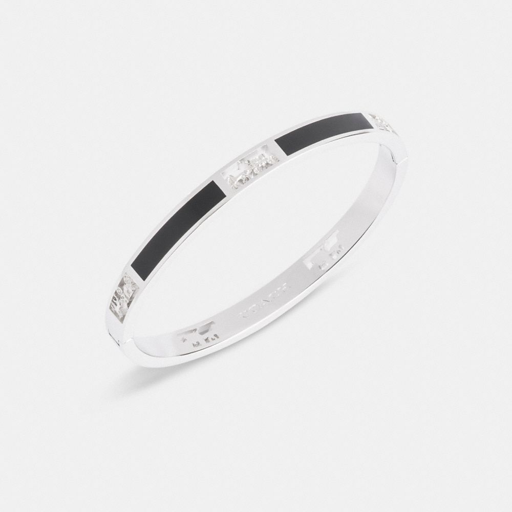 Shop Coach Horse And Carriage Cut Out Enamel Bangle In Silver & Black