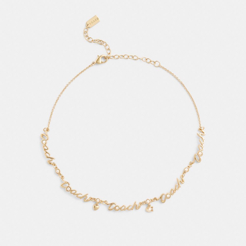 COACH®,Coach Script Heart Choker Necklace,,Front View