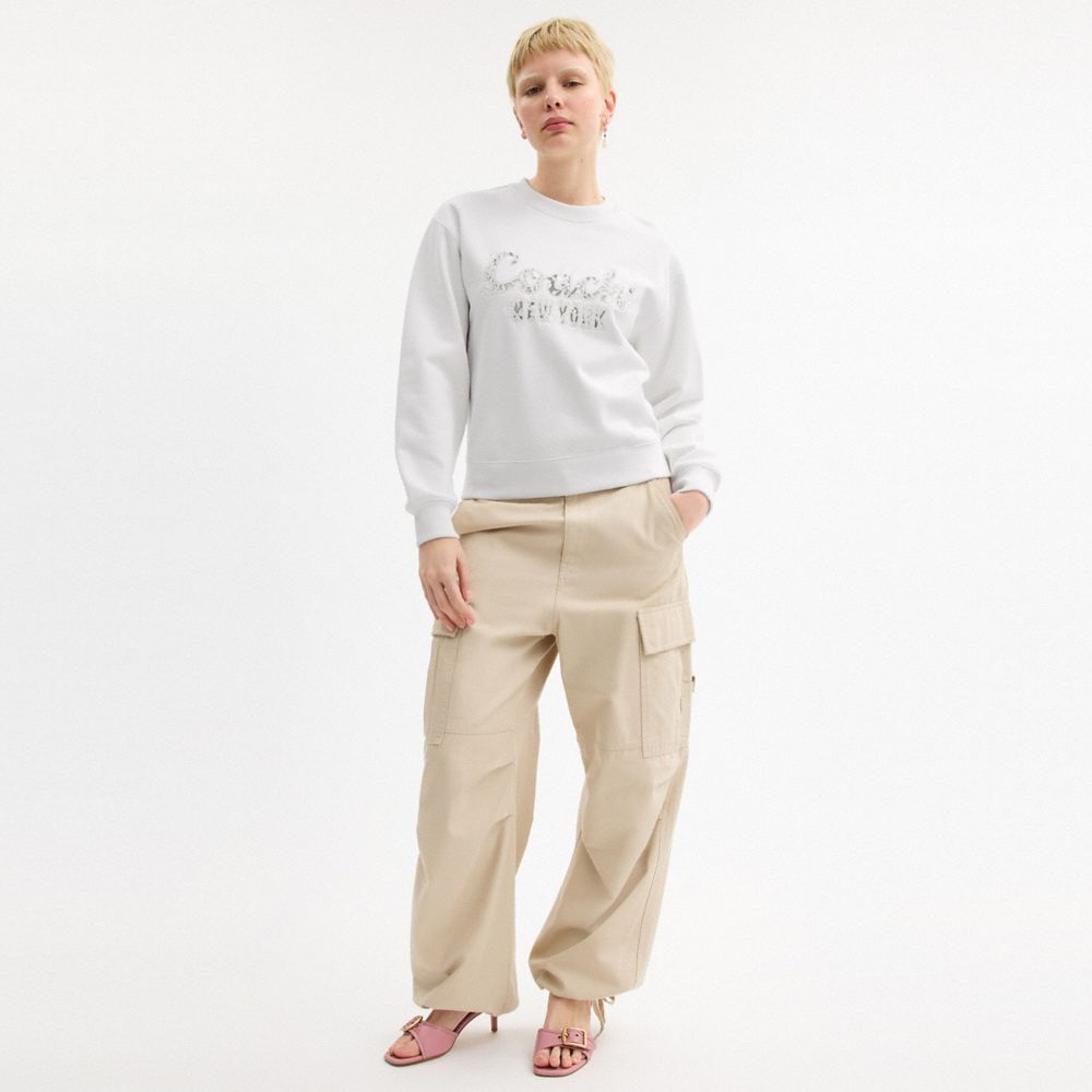 Shop Coach Cursive  Embroidered Sweatshirt In White