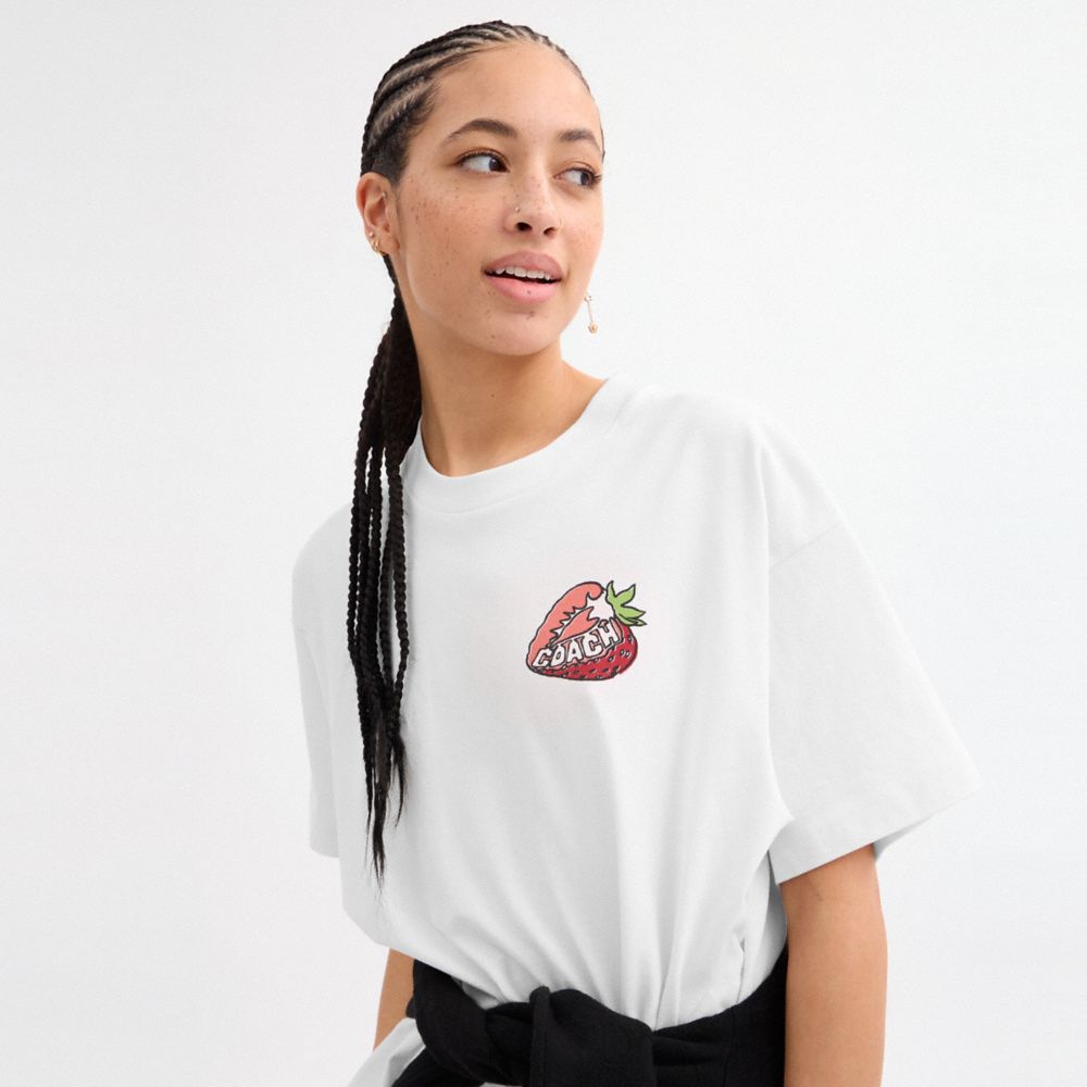 COACH®,Strawberry Relaxed T Shirt In Organic Cotton,,Detail View