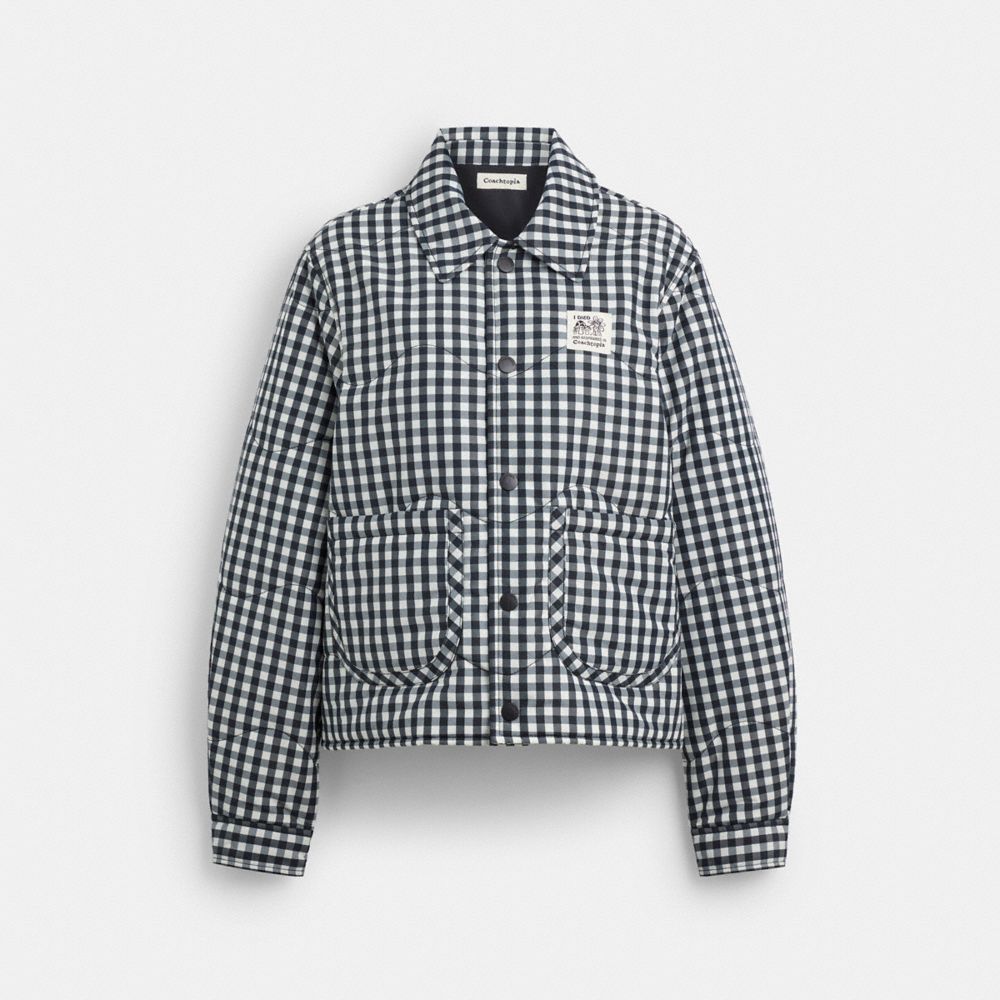 Coach Topia Loop Gingham Quilted Jacket In Black/cloud