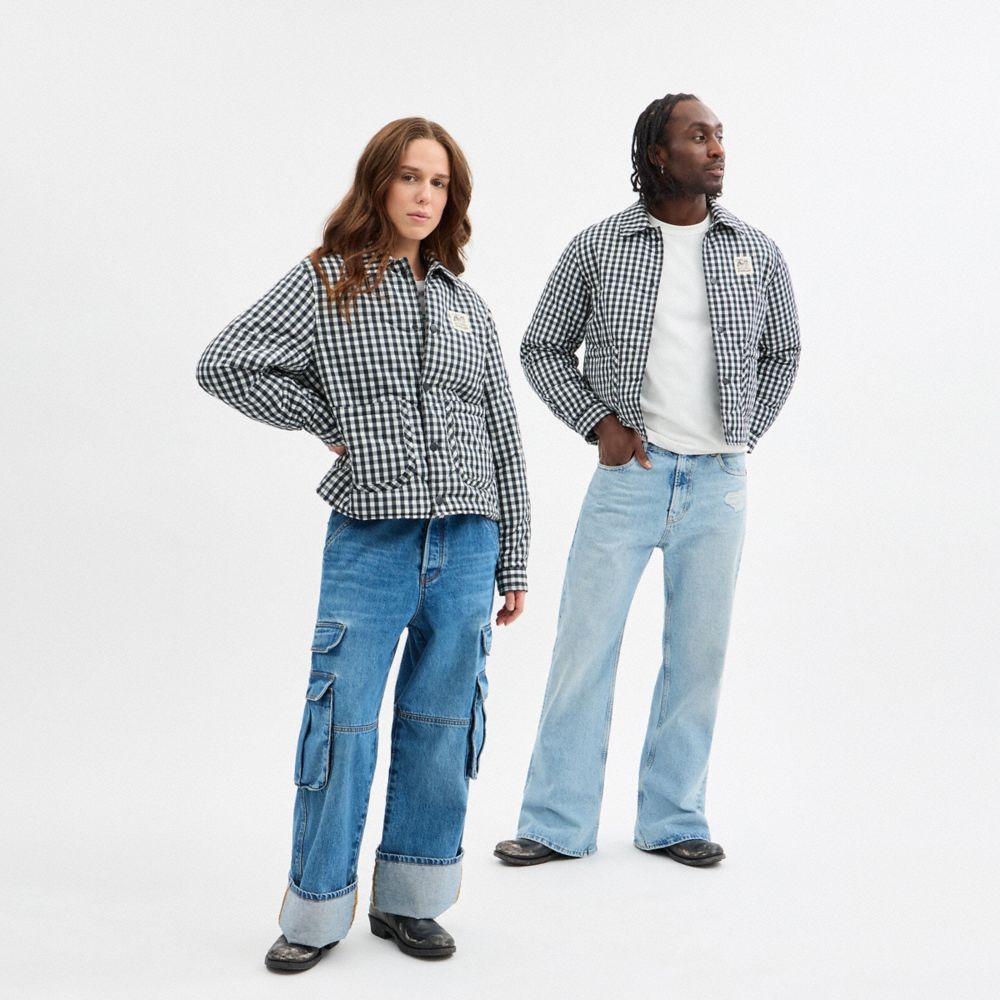 Coach Topia Loop Gingham Quilted Jacket In Black/cloud