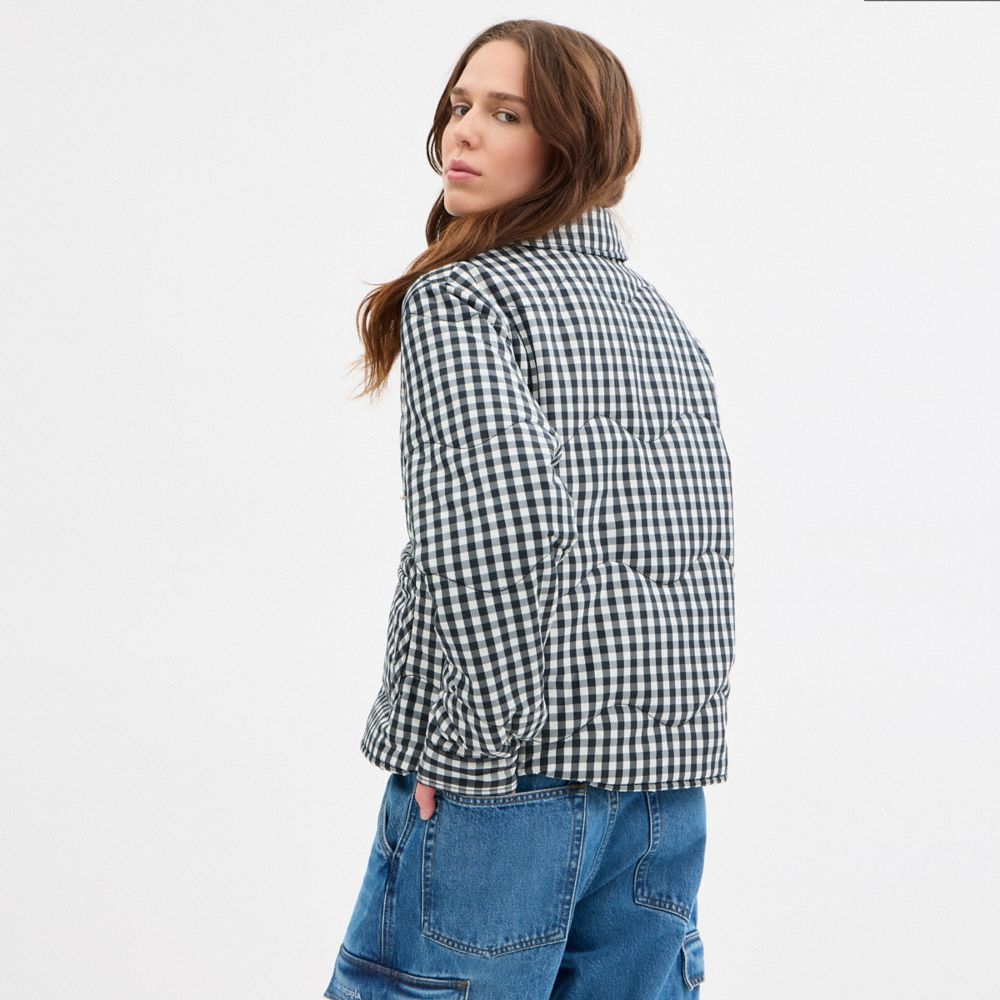 Coach Topia Loop Gingham Quilted Jacket In Black/cloud