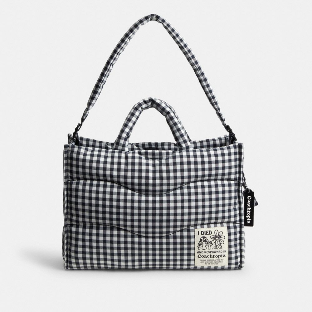 COACH®,Coachtopia Loop Tote With Gingham Pattern,Recycled Polyester,Tote,Tag Embellishment,Logo,Adjustable,Casual,Multi Color,Front View