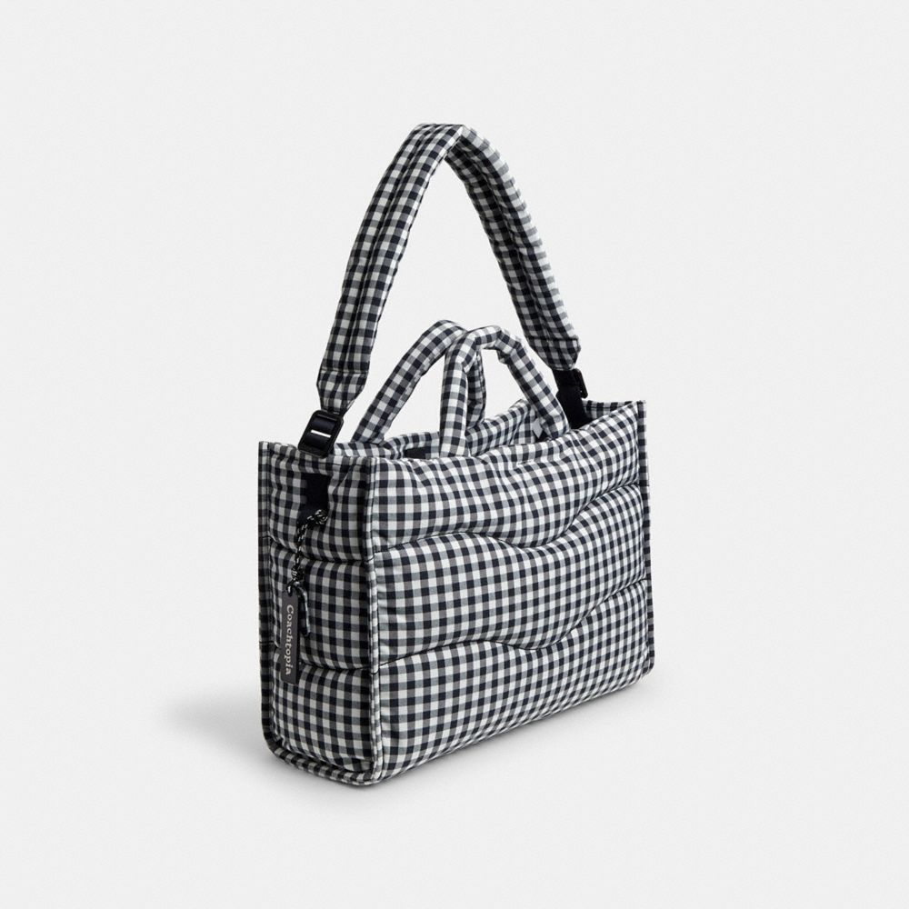 COACH®,Coachtopia Loop Tote In Recycled Polyester With Gingham Pattern,,Angle View