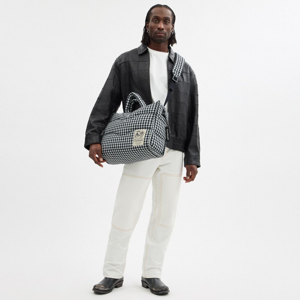 Coach Topia Loop Tote In Recycled Polyester With Gingham Pattern In Black/white Gingham