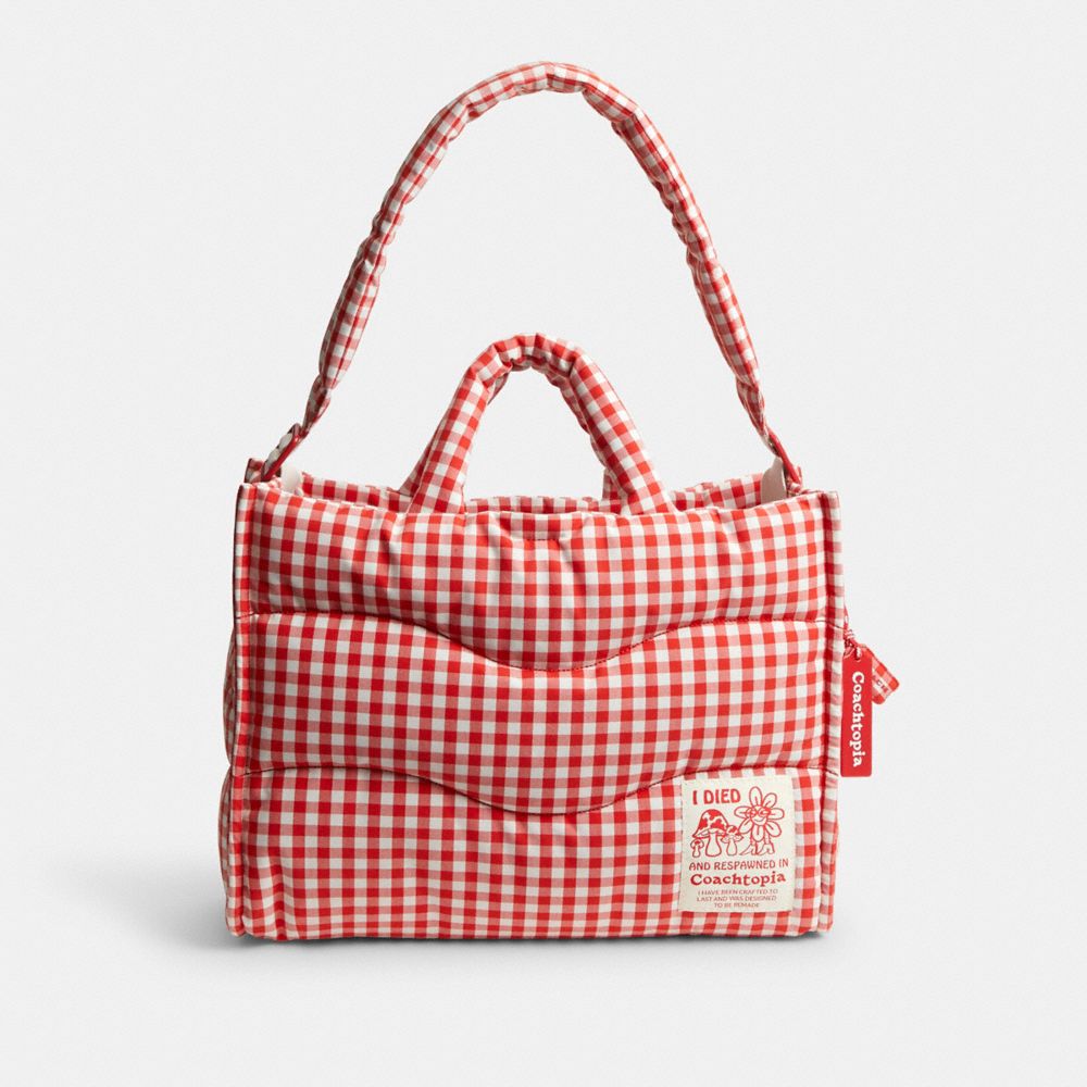 COACH®,Coachtopia Loop Tote With Gingham Pattern,Recycled Polyester,Tote,Tag Embellishment,Logo,Adjustable,Casual,Multi Color,Front View