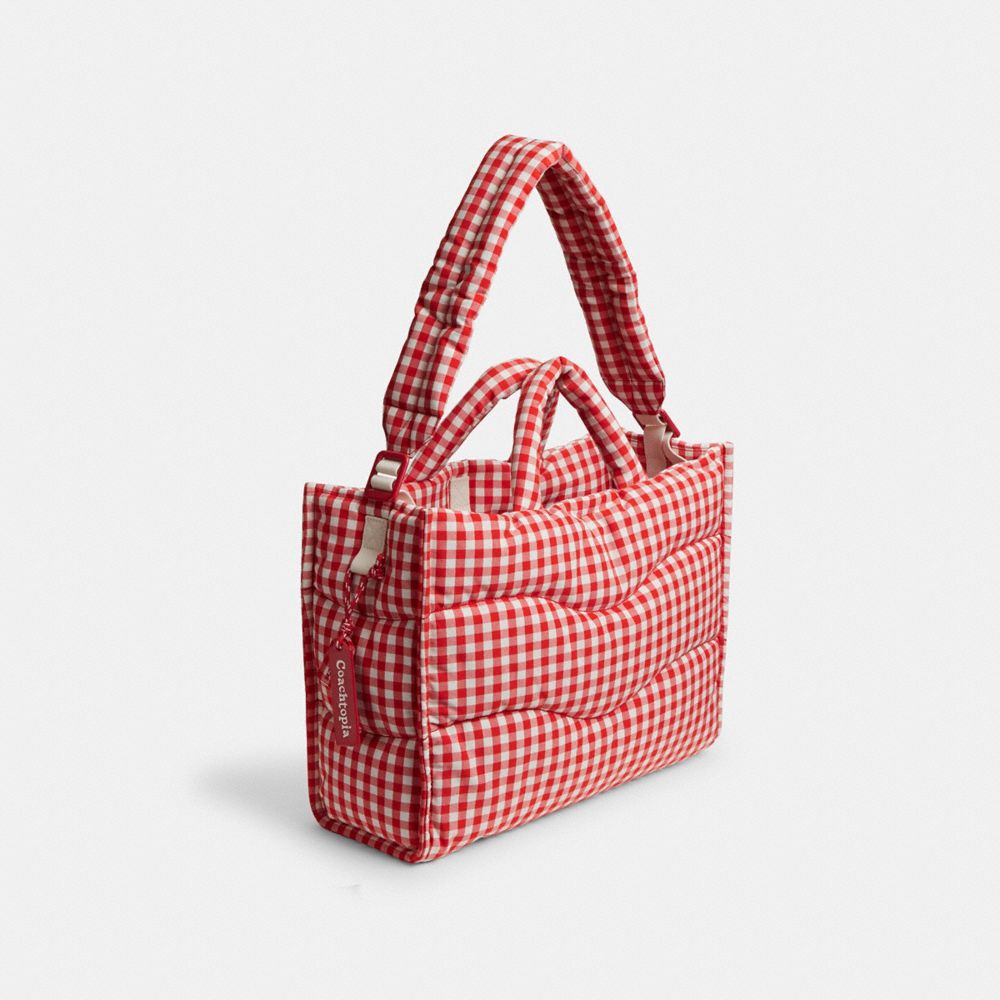 COACH®,Coachtopia Loop Tote With Gingham Pattern,Recycled Polyester,Tote,Tag Embellishment,Logo,Adjustable,Casual,Multi Color,Angle View