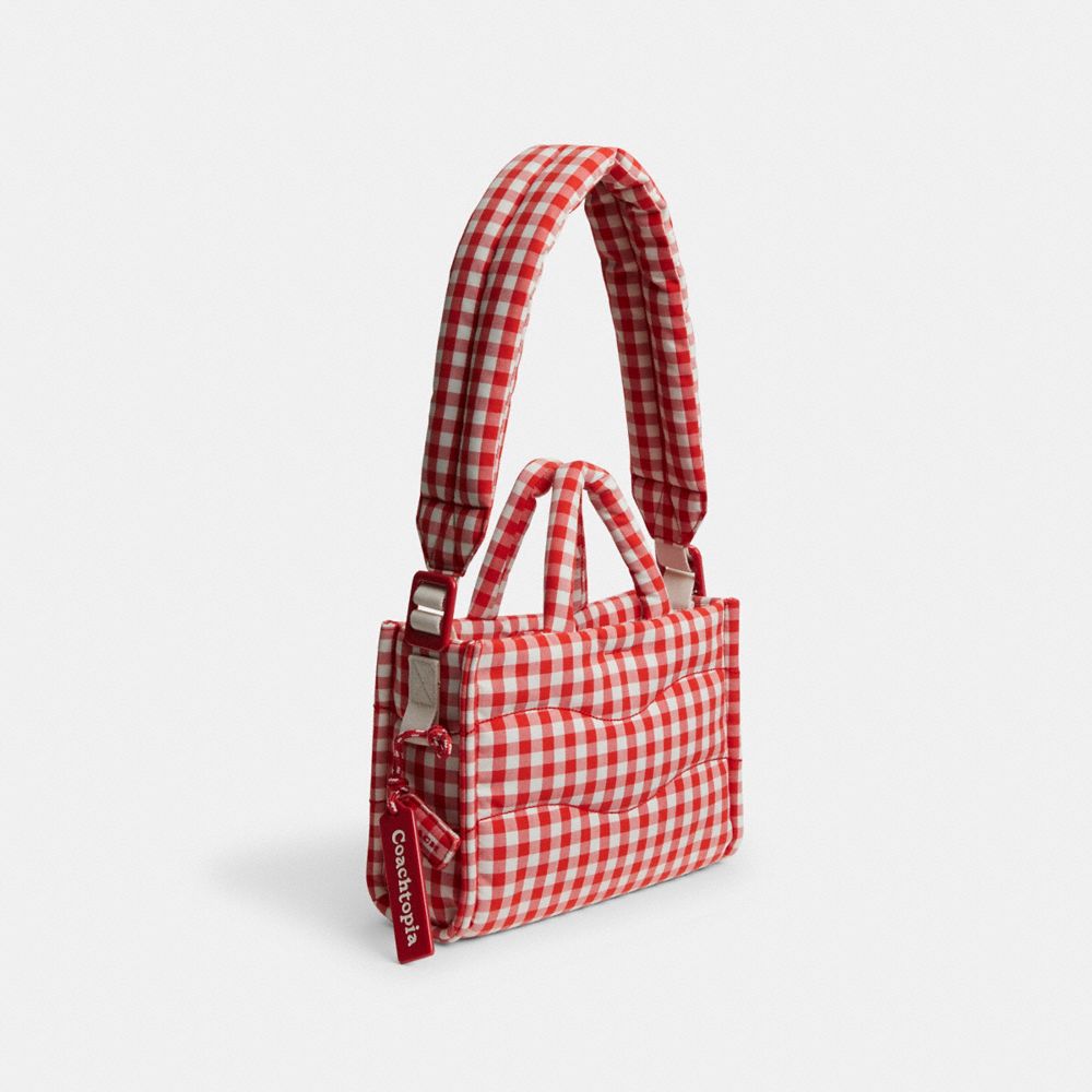Coach Topia Loop Mini Tote In Recycled Polyester With Gingham Pattern In Red/white Gingham