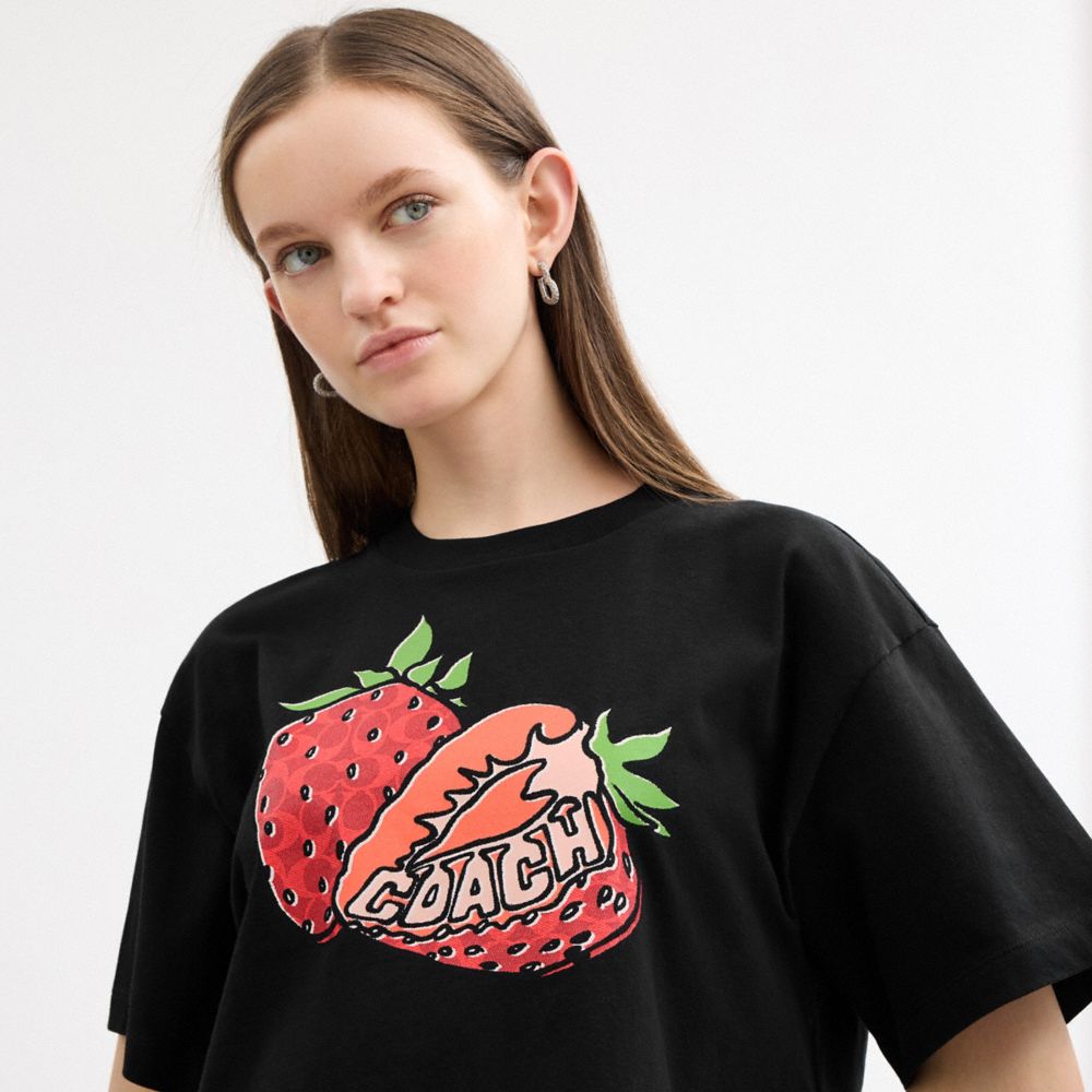 COACH®,Strawberry Cropped T Shirt In Organic Cotton,,Detail View
